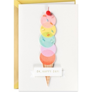 Hallmark Signature Birthday Card (Scoops and Love for You) Rainbow Ice Cream Cone(Oh  Happy Day)
