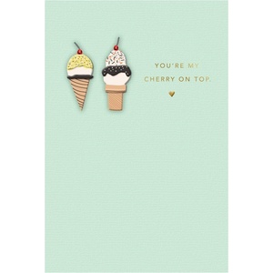Hallmark Signature Romantic Birthday Card (You’re My Cherry on Top) Ice Cream Cones on Mint Green.(You’re My Cherry on Top)