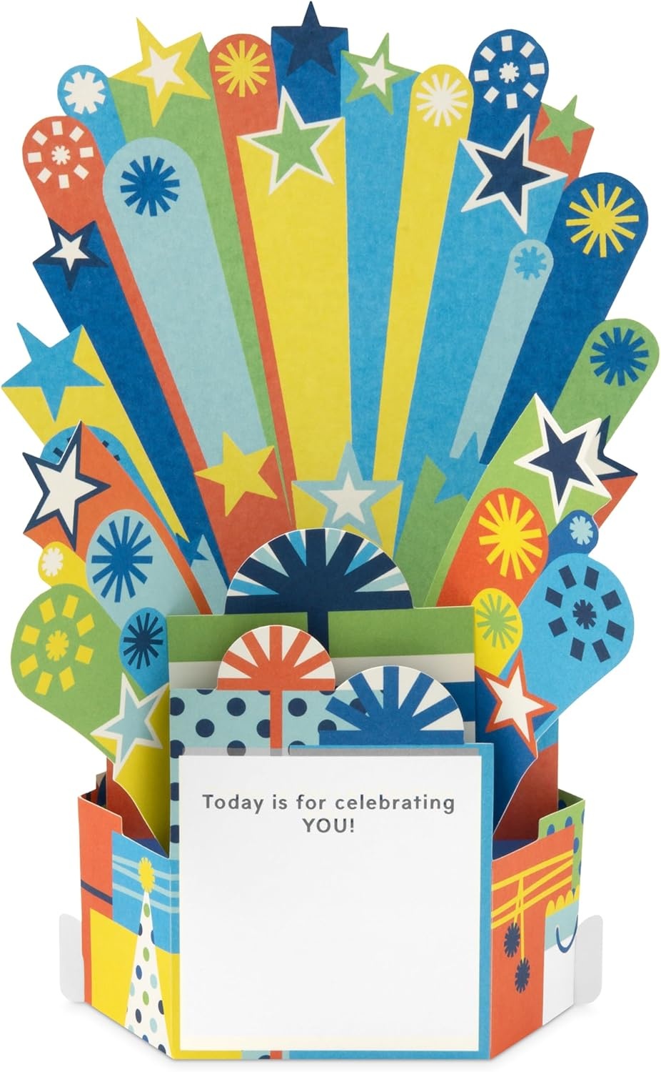 image:imageHallmark Paper Wonder PickaNumber Customizable PopUp Birthday Cake Card and Centerpiece Blue and Green ConfettiBlue Green Orange Stars