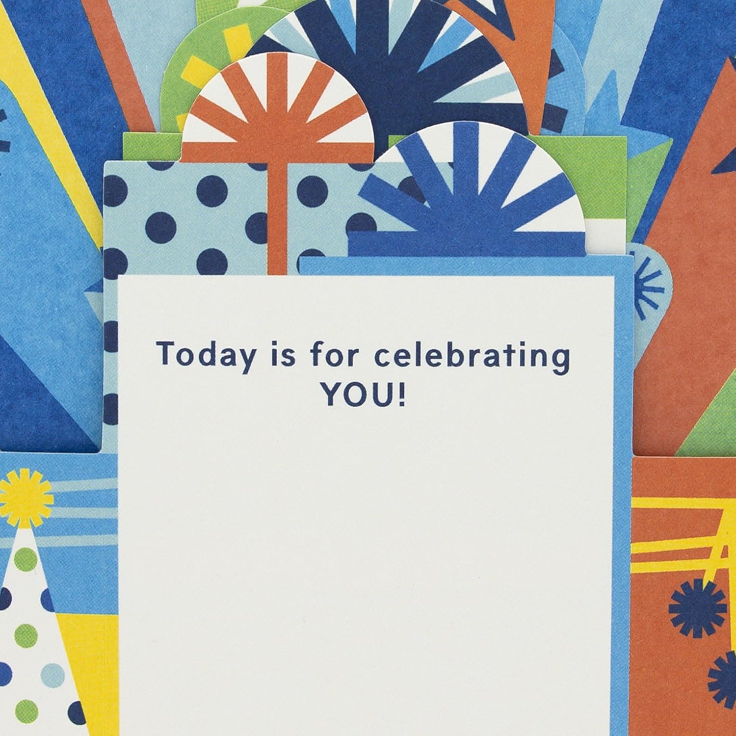 image:imageHallmark Paper Wonder PickaNumber Customizable PopUp Birthday Cake Card and Centerpiece Blue and Green ConfettiBlue Green Orange Stars
