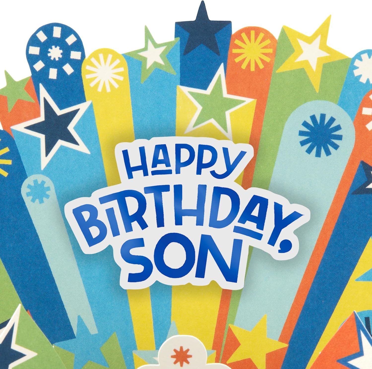 image:imageHallmark Paper Wonder PickaNumber Customizable PopUp Birthday Cake Card and Centerpiece Blue and Green ConfettiBlue Green Orange Stars