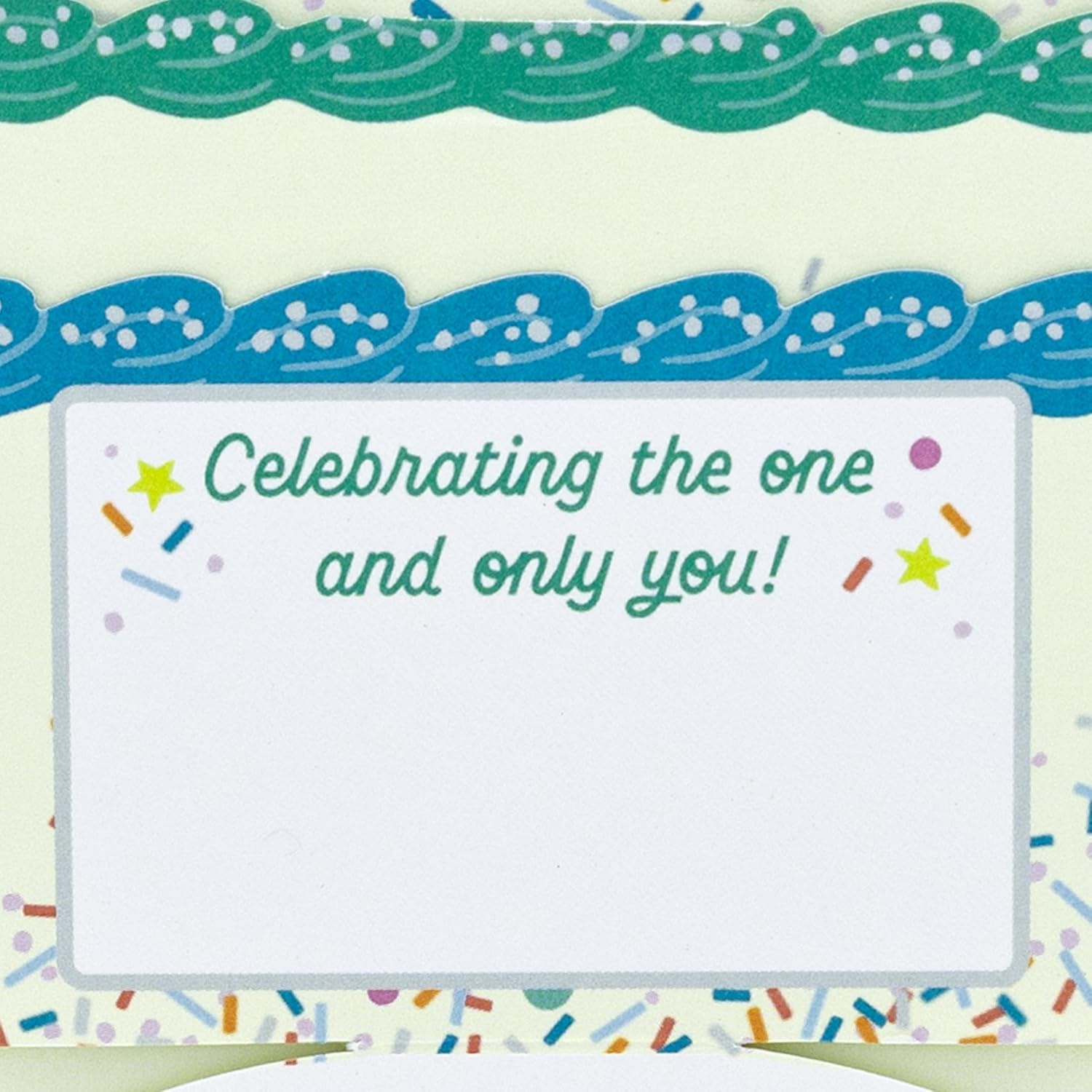 image:imageHallmark Paper Wonder PickaNumber Customizable PopUp Birthday Cake Card and Centerpiece Blue and Green ConfettiBlue and Green Confetti