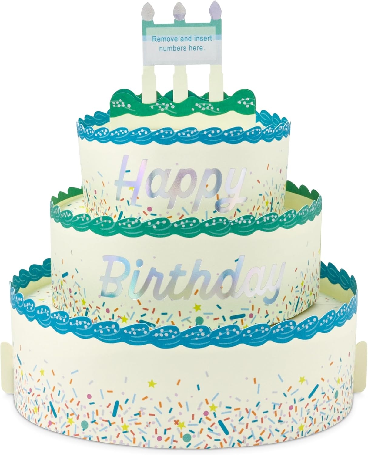 image:imageHallmark Paper Wonder PickaNumber Customizable PopUp Birthday Cake Card and Centerpiece Blue and Green ConfettiBlue and Green Confetti