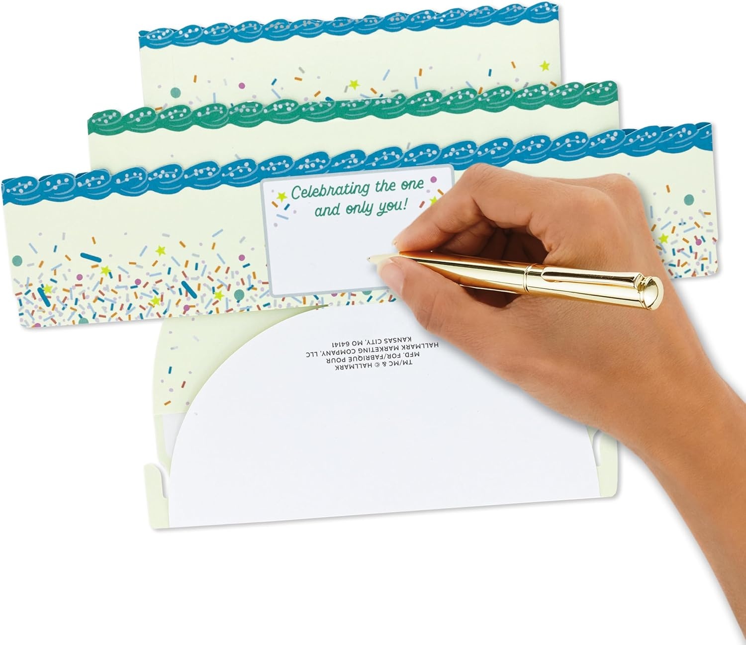 image:imageHallmark Paper Wonder PickaNumber Customizable PopUp Birthday Cake Card and Centerpiece Blue and Green ConfettiBlue and Green Confetti