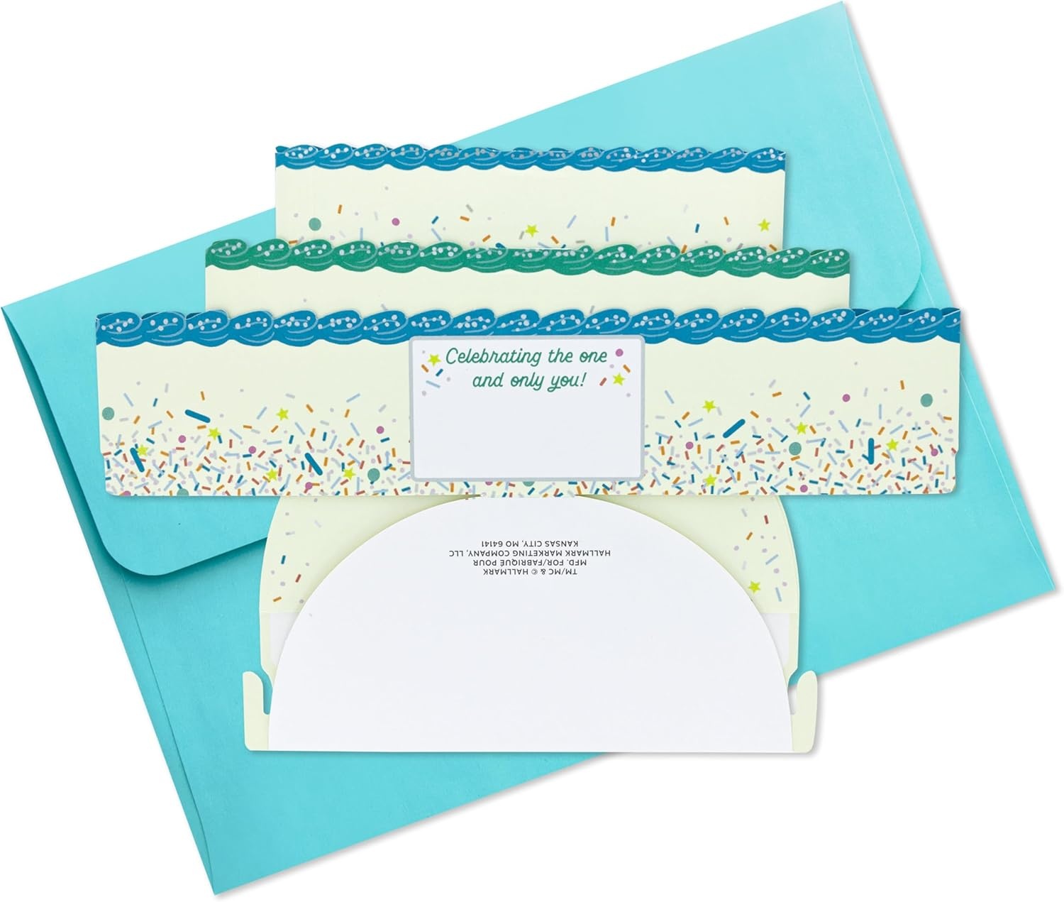 image:imageHallmark Paper Wonder PickaNumber Customizable PopUp Birthday Cake Card and Centerpiece Blue and Green ConfettiBlue and Green Confetti