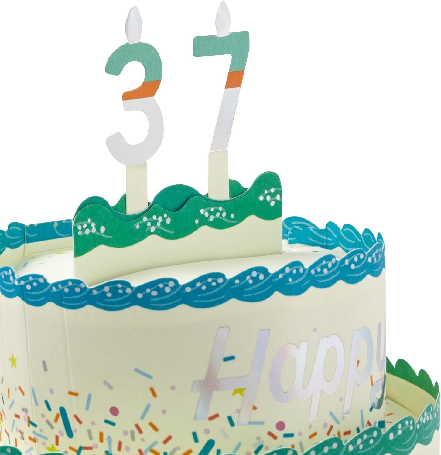 image:imageHallmark Paper Wonder PickaNumber Customizable PopUp Birthday Cake Card and Centerpiece Blue and Green ConfettiBlue and Green Confetti