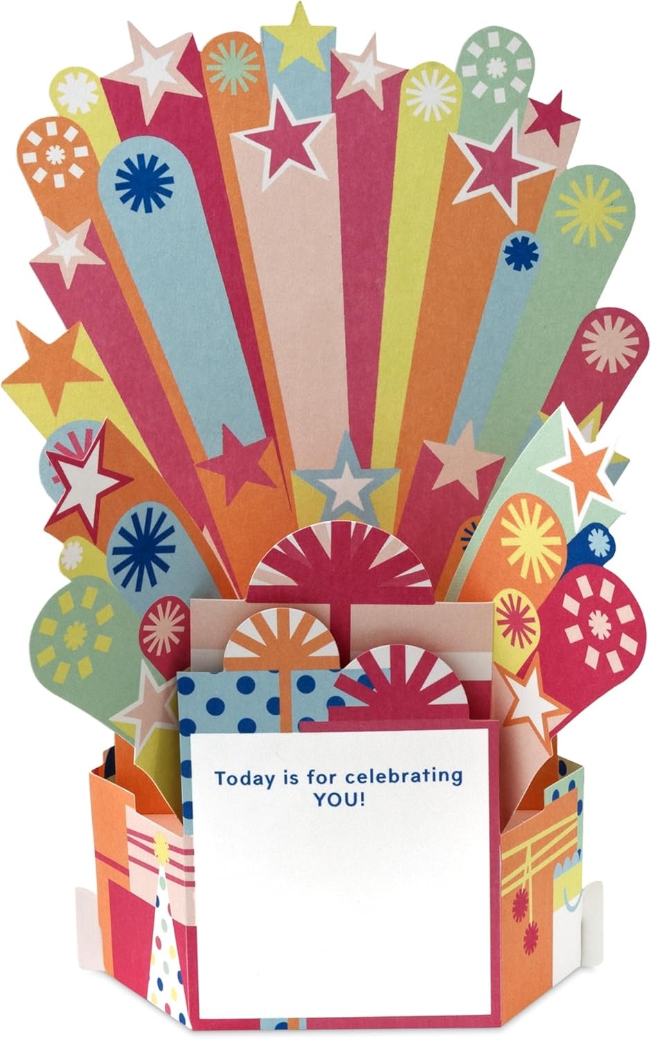 image:imageHallmark Paper Wonder PickaNumber Customizable PopUp Birthday Cake Card and Centerpiece Blue and Green ConfettiPink Green Orange Stars
