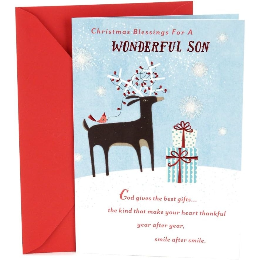 image:imageHallmark Christmas Card for Son CardinalDeer with Lights and Bird